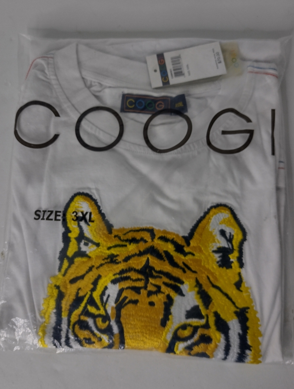 NEW IN BAG COOGI Gold Tiger Embroidered 3XL Men's Short Sleeve White T-Shirt